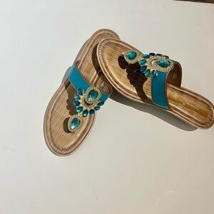 Montego Bay Club Women’s Blue Turqoise Jeweled Chic Boho Slide Sandal Size 9